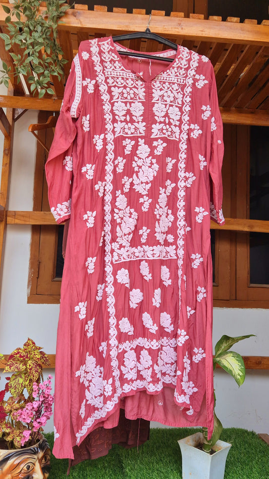 Cinnamon Premium Silk Chikankari Long tunic