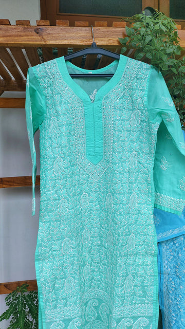 Premium Voil Cotton Chikankari Long Kurta With Back Daman Embroidery