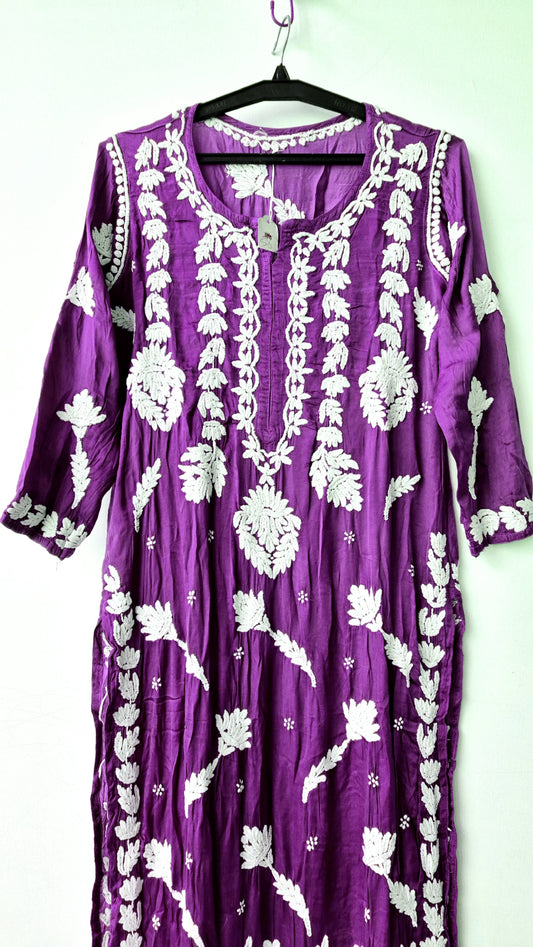 Christmas Purple Premium Silk Chikankari Long Kurta