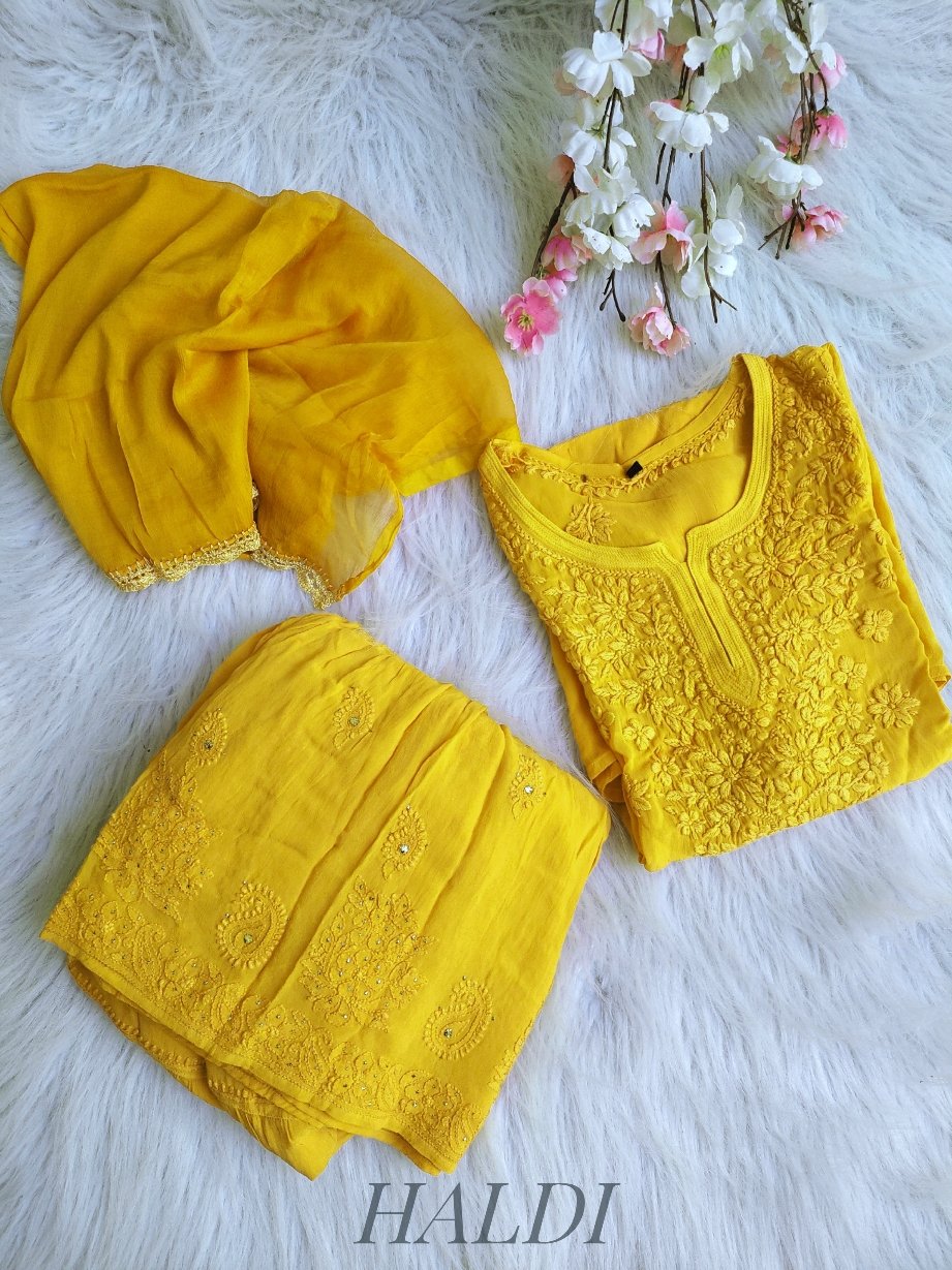 Beautiful Turmeric Yellow Gharara Set