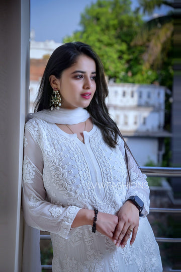 'UJALA' Premium Georgette White Kurta Set