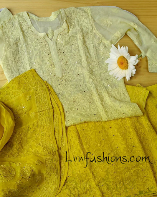 Zena Yellow Premium Georgette Chikankari Sharara Set