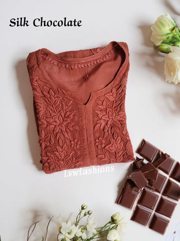 Mahira Silk Chocolate Premium Silk Chikankari Kurti With Inner