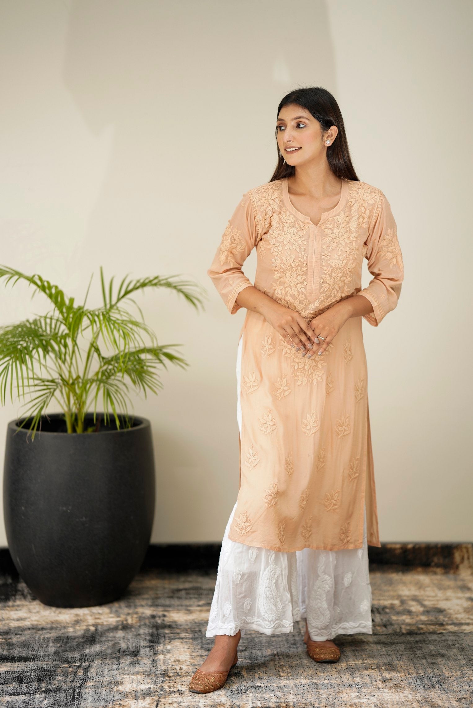 Heer Premium Silk Brown Chikankari Classic Look Kurta