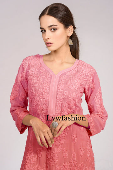 "Adaya" Gulab Rang Premium Georgette Kurta With Slip