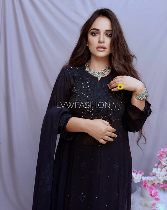 "Falak" Premium Georgette Black 3 Piece Set