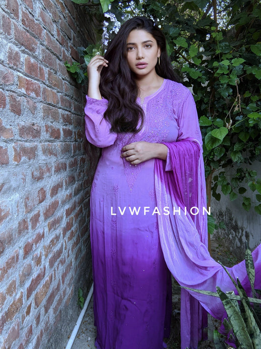 "Unsha" Premium Georgette Beautiful Ombre Dyed 3 Piece Set