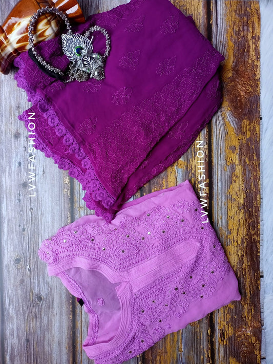 Premium Georgette Purple Ombre Dyed 3 Piece Set