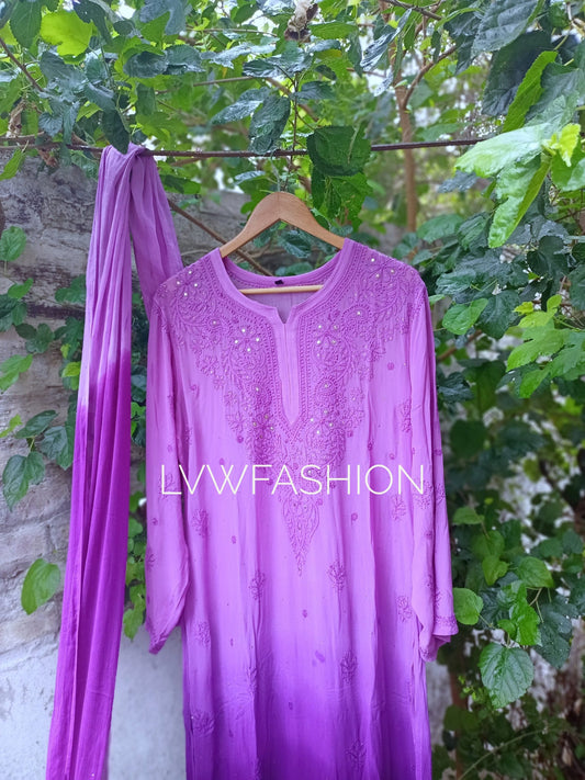 "Elif" Premium Georgette Long Ombre Kurta With Duptta