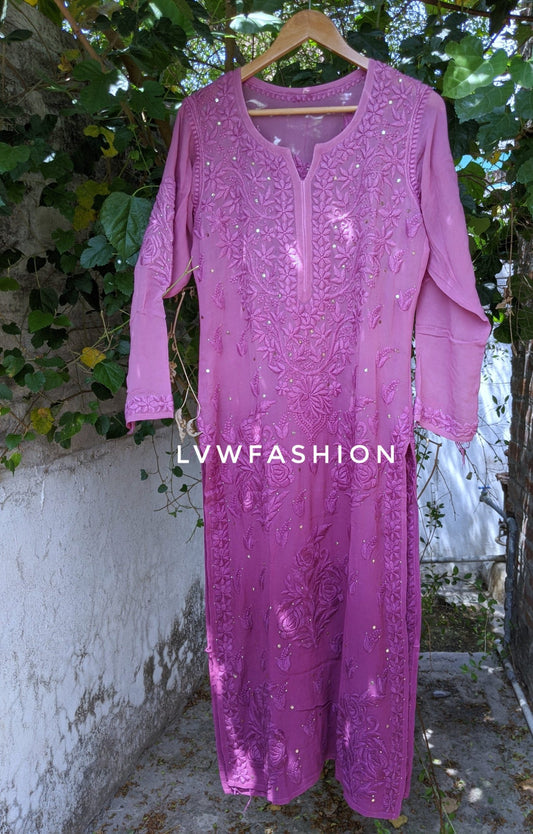 "Feriha" Premium Georgette Long Rose Embroidery Long kurta