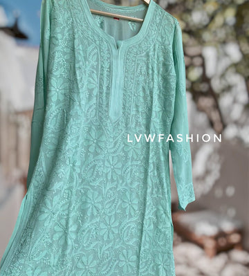 Beautiful Premium Georgette Sea Green Kurta with Lining