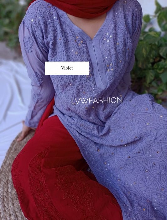 "Adiva" Beautiful Premium Georgette Long Chikankari Kamdani Kurtas With Slip