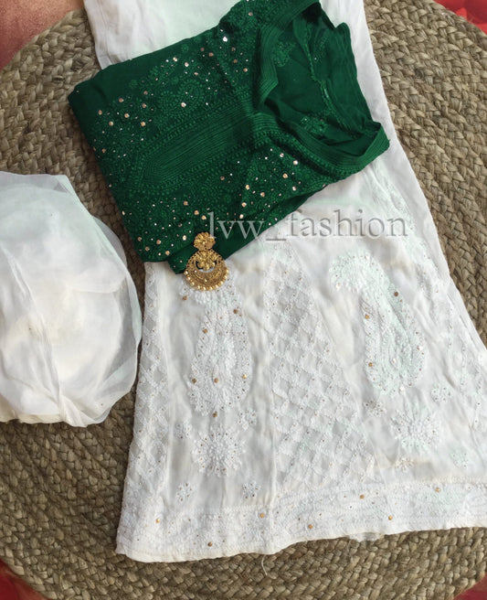 Beautiful Premium Georgette Green & White Combination