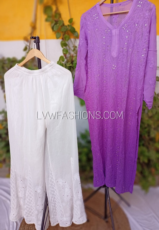 Beautiful Purple Set Of Chikankari and mukaish add on