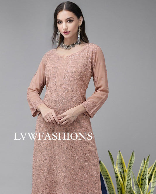 Beautiful Brown Premium Georgette Chikankari Kurta