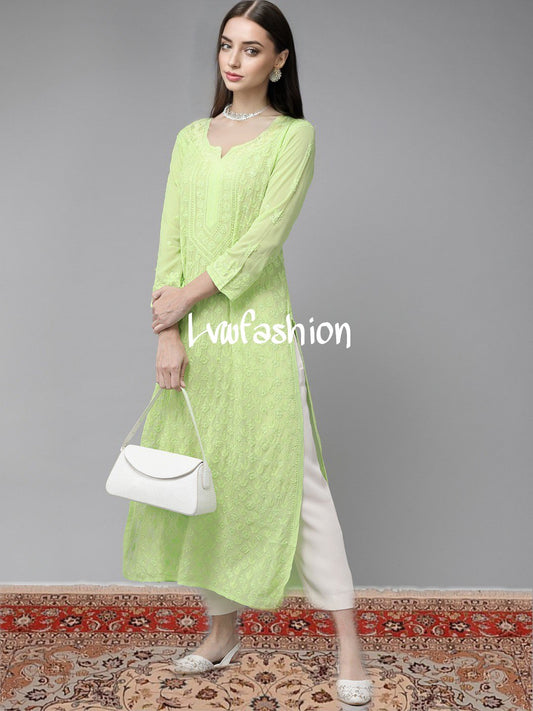 Beautiful Green Premium Georgette Kurta with Slip